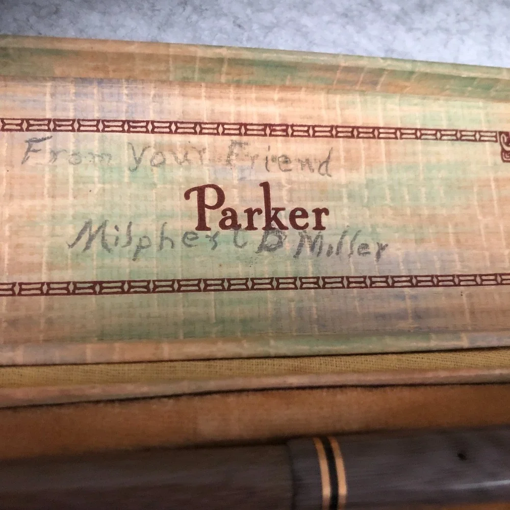 Vintage Parker Moire Lucky Curve Fountain Pen & Pencil Set Original Box PAT 1911